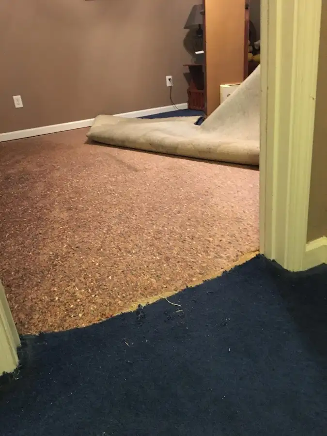 Carpet pad removal revealing water damage during Water Mitigation Services in Boise City